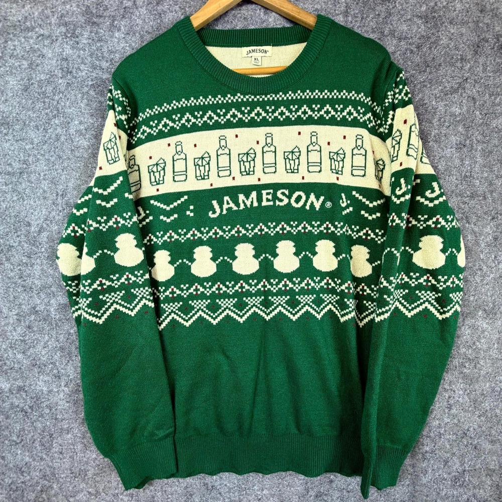 Jameson Whiskey The Merry Duo‎ Christmas Sweater Mens XL Green Festive Holiday